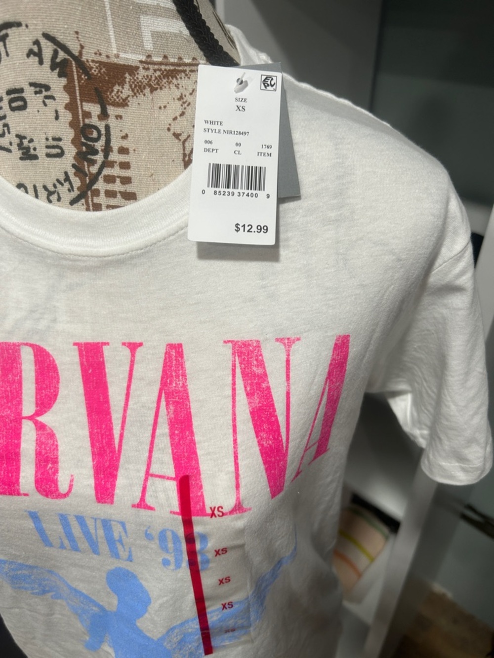 NIRVANA White Short Sleeve Tee with Pink Logo and Blue Graphic - Picture 2 of 3